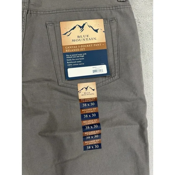 NWT Blue Mountain Pants Mens 38x30 Canvas Relaxed Workwear Dad Gray 5 Pocket - Picture 3 of 16